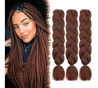 FESHFEN Meche Cheveux pour Tresse - Lot de 3 Meches pour Tresses Africaine Brun Braids Mèche Rajout Cheveux Tresses Synthétique Jumbo Extension de Cheveux Femme, 60 cm