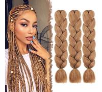 FESHFEN Meche Cheveux pour Tresse - Lot de 3 Meches pour Tresses Africaine Marron Clair Braids Mèche Rajout Cheveux Tresses Synthétique Jumbo Extension de Cheveux Femme, 60 cm