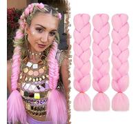 FESHFEN Meche Cheveux pour Tresse - Lot de 3 Meches pour Tresses Africaine Rose Braids Mèche Rajout Cheveux Tresses Synthétique Jumbo Extension de Cheveux Femme, 60 cm