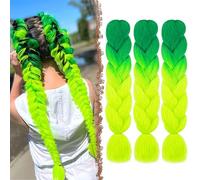 FESHFEN Meche Cheveux pour Tresse - Lot de 3 Meches pour Tresses Africaine Vert Ombre Braids Mèche Rajout Cheveux Tresses Synthétique Jumbo Extension de Cheveux Femme, 60 cm