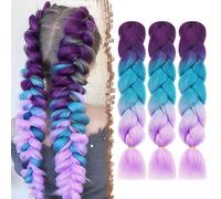 FESHFEN Meche Cheveux pour Tresse - Lot de 3 Meches pour Tresses Africaine Violet/Bleu/Violet Clair Braids Mèche Rajout Cheveux Tresses Synthétique Jumbo Extension de Cheveux Femme, 60 cm