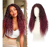 FESHFEN Perruque Ondulés Lace Frontal Perruques Ombré Bordeaux Femmes 65 cm | Longue Deep Wave Bou Wig, Synthétique Résistante à la Chaleur Naturelle avec HD Lace pour Usage quotidien Carnavals Fêtes