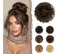 FESHFEN Postiche Chignon Naturel - 100% Humains Cheveux Ondulés Chouchou Postiches Extension Elastique pour Femme, Auburn Moyen
