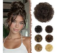 FESHFEN Postiche Chignon Naturel - 100% Humains Cheveux Ondulés Chouchou Postiches Extension Elastique pour Femme, Marron