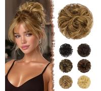 FESHFEN Postiche Chignon Naturel - 100% Humains Cheveux Ondulés Chouchou Postiches Extension Elastique pour Femme, Brun Clair Chocolat