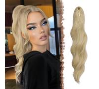 FESHFEN Postiche Queue de Cheval Extension Longue Ondulées avec Pince Extensions de Cheveux Blond Cendré Bouclée Synthétiques Postiches Ponytail pour Femmes, 50 cm