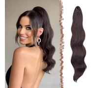 FESHFEN Postiche Queue de Cheval Extension Longue Ondulées avec Pince Extensions de Cheveux Bouclée Synthétiques Postiches Ponytail pour Femmes, 50 cm Noir Roux