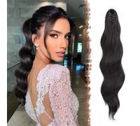 FESHFEN Postiche Queue de Cheval Extension Noir Longue Ondulées avec Pince Extensions de Cheveux Bouclée Synthétiques Postiches Ponytail pour Femmes, 50 cm Noir Naturel