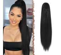 FESHFEN Queue de Cheval Cordon Droit, 50 cm Longue Ponytail Cheveux Naturel Postiche Synthétique Rajout Queue de Cheval Drawstring Ponytail Extension, Noir Naturel