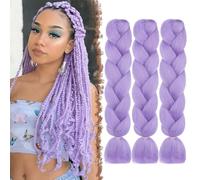 FESHFEN Rumi Meche Cheveux pour Tresse - Lot de 3 Meches pour Tresses Africaine Léger Violet Braids Mèche Rajout Cheveux Tresses Synthétique Jumbo Extension de Cheveux Femme, 60 cm