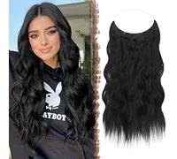 FESHFEN Secrets Hair Extensions capillaires invisibles, longues, ondulées, synthétiques, pour femmes, 40 cm, noires