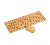 Fesjoy 2.4G sans Fil Bambou PC Clavier et Souris Combo Ordinateur Clavier Handcrafted Naturel en Bois Plug and Play Jaune
