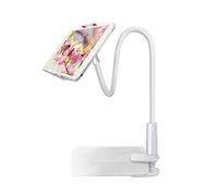 Fesjoy 27" col de cygne flexible support de téléphone portable avec support et pince à vis 3 pouces compatible avec bureau/lit/cuisine Compatible avec téléphones portables de 4" à 10,6" Blanc