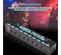 Fesjoy Alimentation électrique pour Pédale de Guitare Compacte, 8 Sorties Isolées à Faible Bruit DC 9V, USB en 5V 2,1a, Lumières LED pour Guitaristes, Coque Métallique