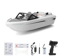 Fesjoy Bateau télécommandé Bateau RC Mini Jouet électrique Lac télécommandé 2,4 G Anti-interférence 10 KM/H 18 Min Moteur sans Balais Servo étanche pour Piscines et Lacs (Blanche)
