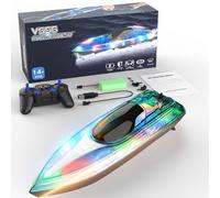 Fesjoy Bateau télécommandé RC Hors-Bord [Espace réservé] 2,4 GHz Détection d'eau Indicateur de Batterie Faible Portée de 50 M Lumière LED Couvercle Transparent pour la Navigation (Verte)