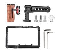 Fesjoy Cage Vidéo de Caméra en Alliage D'aluminium avec Supports de Chaussures Froides, Installation Stable pour Caméra A7C, Kit D'enregistrement Vidéo Professionnel (avec poignée supérieure et