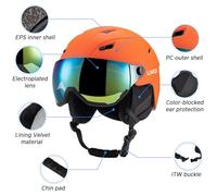 Fesjoy Casque de Ski intégré pour Homme et Femme, Casque de Snowboard avec Lunettes à Visière Amovible, sécurité Robuste et Résistant aux Chocs pour Le Patinage Le, 14 Trous D'aération, (Orange)