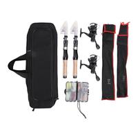 Fesjoy Ensemble de Cannes à Pêche Pliables, Canne à Pêche Compacte et Moulinet, Kit combiné de Poignée en Liège pour étangs, Rivages Océaniques, Matériau en Carbone (Ensemble combiné Double Tige