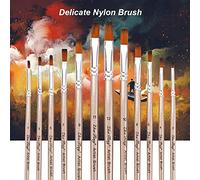 Fesjoy Ensemble de Pinceaux à Peinture, 12 Pièces, Poils en Nylon de Haute qualité, Manche en Bois, Kit Pinceaux pour Artiste, Fournitures Peinture à L' et L'aquarelle Acrylique (Shader plat)