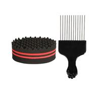 Fesjoy Éponge de Brosse à Cheveux Afro avec Peigne à Cheveux en Métal Gros Trous, Outil de Coiffure Torsion Facile pour Boucles Durables, adapté une Utilisation la Maison et au Salon, Peigne Afro en