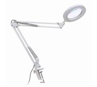 Fesjoy Loupe à luminosité Réglable avec Lumière à Pince LED, Grossissement 8X, Lampe Alimentée par USB pour Sculpter la Collecte de Timbres (Blanc)