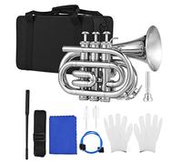 Fesjoy Mini Trompette de Poche Plate en SIB avec Un Design Unique et Une Excellente tonalité, Idéale pour Les étudiants et Les Professionnels, Instrument en Laiton avec Kit de Nettoyage