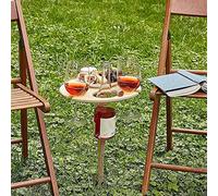 Fesjoy Table à Vin Pliable en Bois pour Activités de Plein Air, Support de Verre à Vin Portable avec Assiette Dessert, Pied Table en Bois Massif pour Prairie et Sable, Idéal Pique-Nique, Plage,