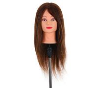 Fesjoy Tête Factice Professionnelle de 24 Pouces pour la Formation de Coiffeur, Véritable Tête Salon Cheveux Humains avec Support, Outil Pratique Coiffure pour les étudiants en Cosmétologie,