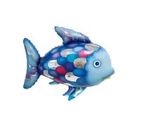 Fesnova Ballon décoratif en forme de poisson arc-en-ciel - Grand ballon en aluminium bleu - Pour animaux marins - Décoration d'anniversaire - 70,5 x 79,5 cm
