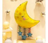 Fesnova Ballon doré en forme de croissant de lune - En aluminium - Avec pendentif en forme d'étoile - 92 x 18,8 cm - Pour chambre de bébé fille, fête prénatale, mariage