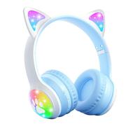 fesoklaf Casque pour enfants, oreilles de chat mignonnes avec lumières RVB, casque supra-auriculaire sans fil Bluetooth 5.4 avec microphone intégré pour l'école, la maison, les voyages, la
