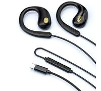 fesoklaf Casque stéréo filaire USB C avec crochets auriculaires pour course à pied avec micro et contrôle en ligne, conduction d'air, casque stéréo filaire pour le sport, le cyclisme, le jogging