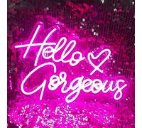 Fespcj Lampe néon LED Hello Gorgeous pour maison, mariage, anniversaire, fête Bacelorette avec interrupteur à intensité variable (5 V, 42 x 28 cm)