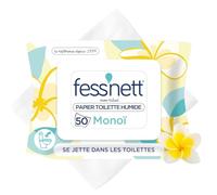 Fess'Nett - Feuilles de Papier Toilette Humide Jetable dans les Toilettes - Au Parfum Monoï - Papier WC Humide Alternative aux Lingettes Nettoyantes - Fibres Végétales - Pour Toute la Famille - x50