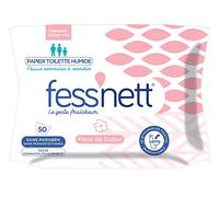 Fess'nett - Papier Toilette Humide Fleur de Coton x50 - Formule testée dermatologiquement 0% parabène 0% phenoxyethanol - Pour Peaux Normales à Sensibles