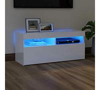 Fest-night Meuble TV Moderne Armoire TV Meuble TV avec lumières LED Blanc Brillant 90x35x40 cm