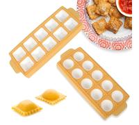 Festa Centro Lot de 2 moules carrés et ronds en plastique pour raviolis, moules pour raviolis, réutilisables, faciles à nettoyer, dimensions des raviolis 3,4 - 3,6 cm, 26,5 × 10,8 × 2 cm (10 places