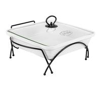 FESTA ITALIA Plat Four Céramique - 1.9L - Grand Plat Carré Blanc pour Lasagnes - Plat à Gratin avec Support Bougie Chauffe-Plat - Plat Ceramique Four - Plat en Céramique Grande Taille