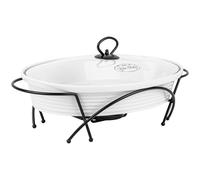 FESTA ITALIA Plat Four Céramique - 2.5L - Grand Plat Ovale Blanc pour Lasagnes - Plat à Gratin avec Support Bougie Chauffe-Plat - Plat Ceramique Four - Plat en Céramique Grande Taille