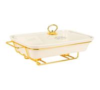 FESTA ITALIA Plat Four Céramique - 2L - Grand Plat Rectangulaire Blanc pour Lasagnes - Plat à Gratin avec Support Bougie Chauffe-Plat - Plat Ceramique Four - Plat en Céramique Grande Taille