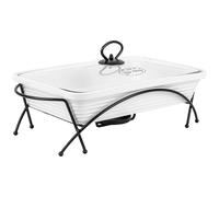 FESTA ITALIA Plat Four Céramique - 2L - Grand Plat Rectangulaire Blanc pour Lasagnes - Plat à Gratin avec Support Bougie Chauffe-Plat - Plat Ceramique Four - Plat en Céramique Grande Taille