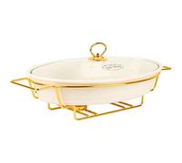 FESTA ITALIA Plat Four Céramique - 3L - Grand Plat Ovale Blanc pour Lasagnes - Plat à Gratin avec Support Bougie Chauffe-Plat - Plat Ceramique Four - Plat en Céramique Grande Taille