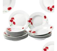 Festa Italia, Set d'assiettes Modena, Coquelicots rouges, 18pcs, porcelaine blanche, service à dîner