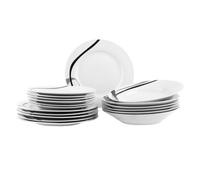Festa Italia, Set d'assiettes Modena, Vague noire, 18pcs, porcelaine blanche, service à dîner
