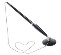 FESTFENDS 2 Pièces Stylo à Bille Noir en Pp avec Chaînette, Fixation sur Table, Écriture Lisse, Stylos de Sécurité pour Écrire des Chèques en Bureaux et Négociations