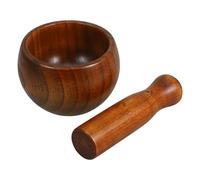 FESTFENDS Broyeur à Ail en Bois Marron Léger et Pratique, Bol Rond Pilon, Ustensile Cuisine Simple et Raffiné pour Écraser Ail et Épices, 1 Set