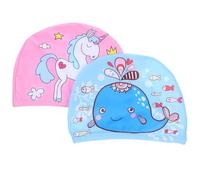 FESTFENDS Chapeaux de Natation pour Garçon et Filles 2pcs en Polyester Confortable et Facile à Enfiler, Bonnets de Bain Mignons Adaptés Camping Leçons de Natation Régulières