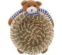 FESTFENDS Panier de Rangement Petit Ours en Paille Tissée Bleu, Panier Adorable D'ours pour Organiser Snacks et Couvertures la Maison