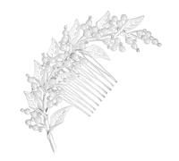 FESTFENDS Peigne à Cheveux Décoratif en Alliage Argenté Perles et Cristaux, Forme Feuille Délicate, Accessoire Élégant pour Mariée ou Demoiselle D'honneur Lors de Fêtes